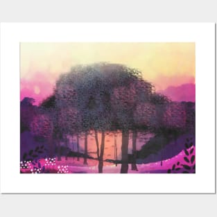 Pink Sunset Forest Posters and Art